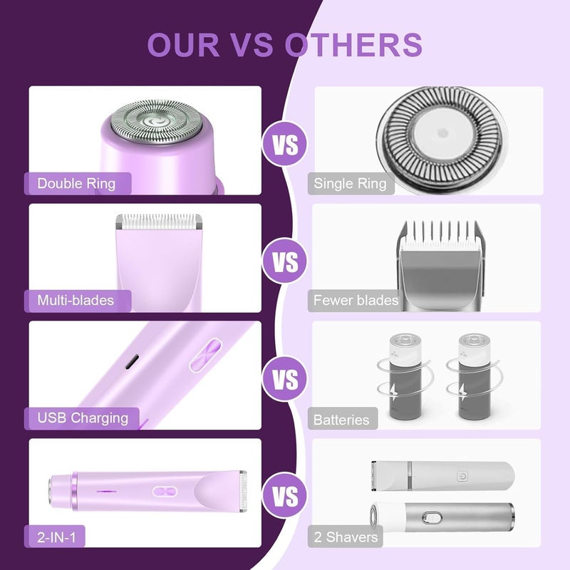 CheckSimple 2025 New Bikini Trimmer for Women,Dermave Bikini Shaver,2-in-1 Electric Razors for Women(Purple) - Image 5